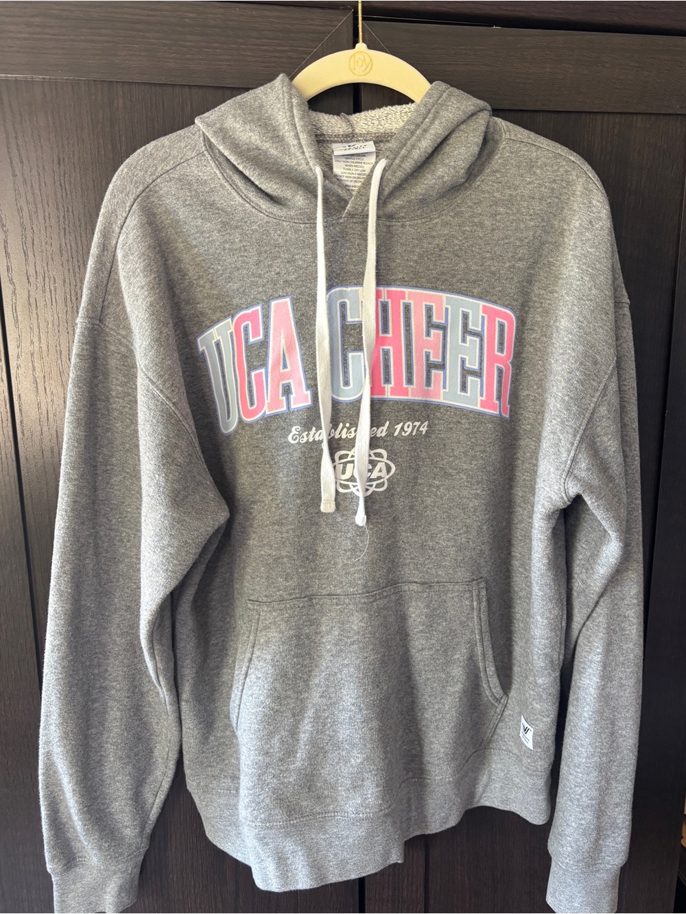 UCA Cheer Gray Hoodie with Pink & Blue Lettering Varsity Spirit adult small